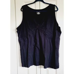 Lane Bryant 26/28 Black Tank Top‎ Knot Front Wide Strap V-Neck